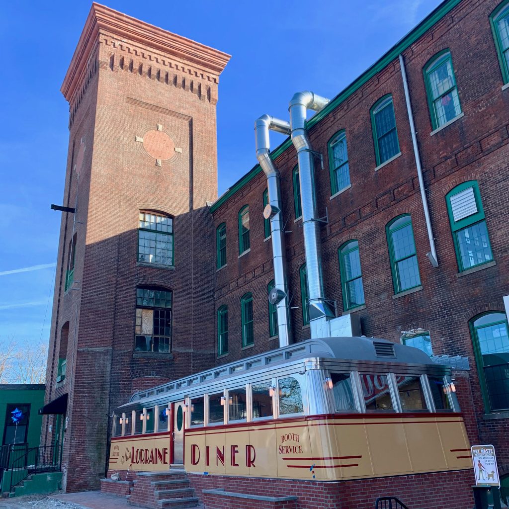 Historic Lorraine Mills exterior and Miss Lorraine Diner