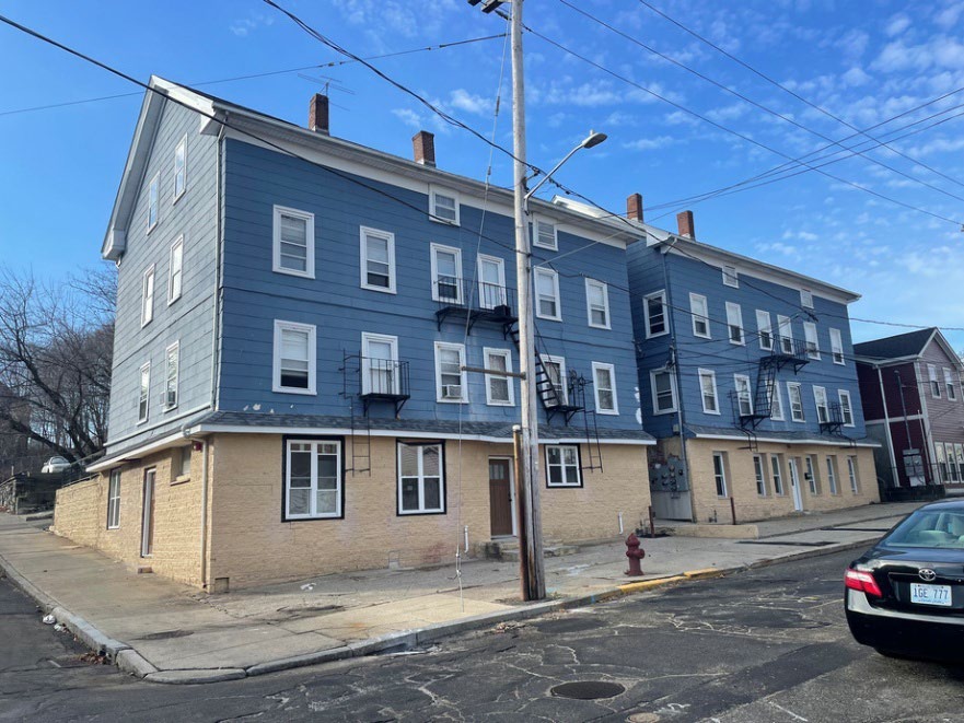 Exterior of the two adjacent Sayles Street apartment buildings